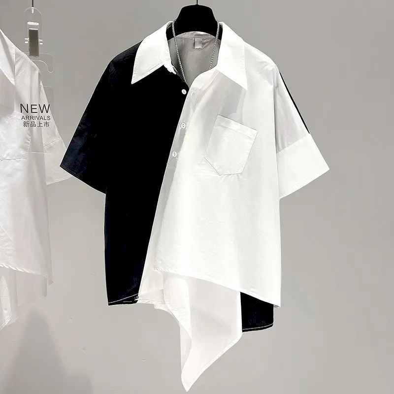 Summer Clothing Aesthetic - Oversized Shirts Women Patchwork Irregular Design