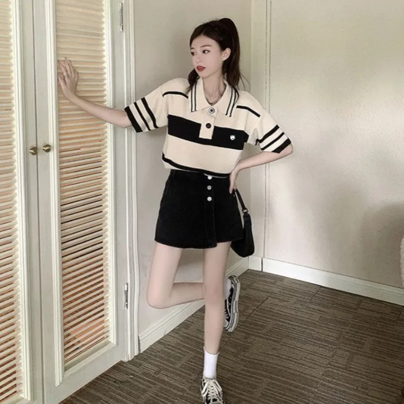 Summer Clothing Trends For Women - Summer Outfit Woman Tshirt Knitted Polo