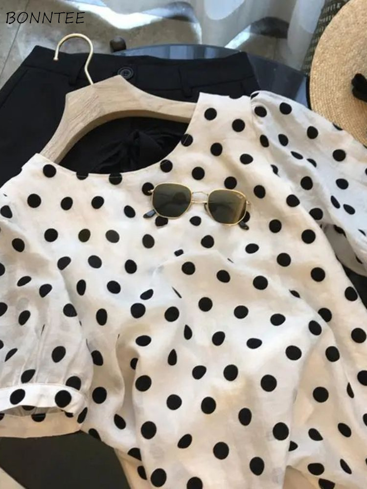 Polka Dot Blouses Women Elegan - Summer Clothing Aesthetic ulasan dan harga