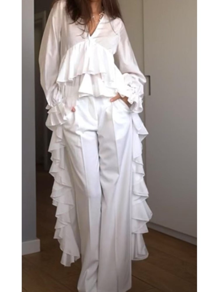 Fashion Ruffles Long Shirt Top - Summer Holiday Clothing Women ulasan dan harga