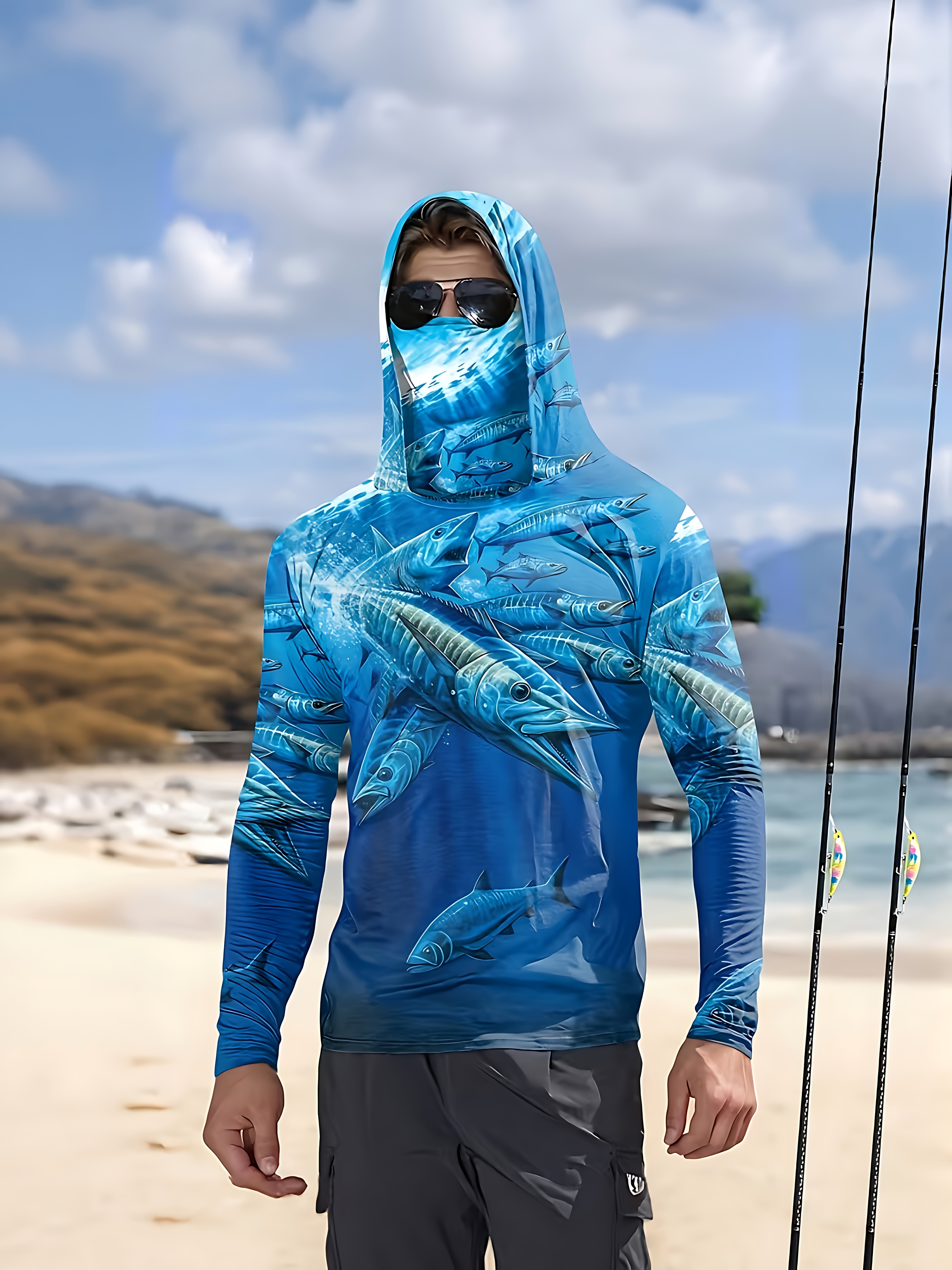 Fishing Shirt Hooded Men Fishi - Summer Knit Clothing ulasan dan harga