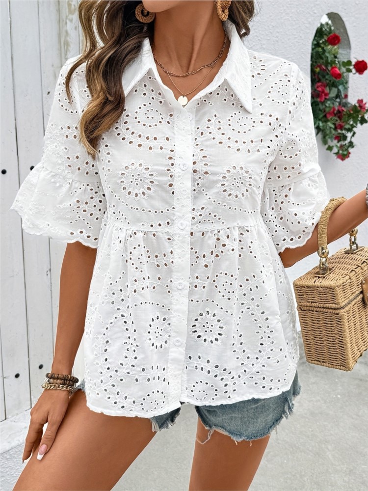 White Lace Hook Flower Hollow  - Summer Holiday Clothing Women ulasan dan harga