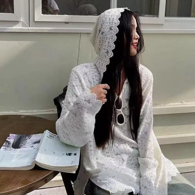 Y2K Lace Hooded Shirts Women S - Summer Clothing Aesthetic ulasan dan harga