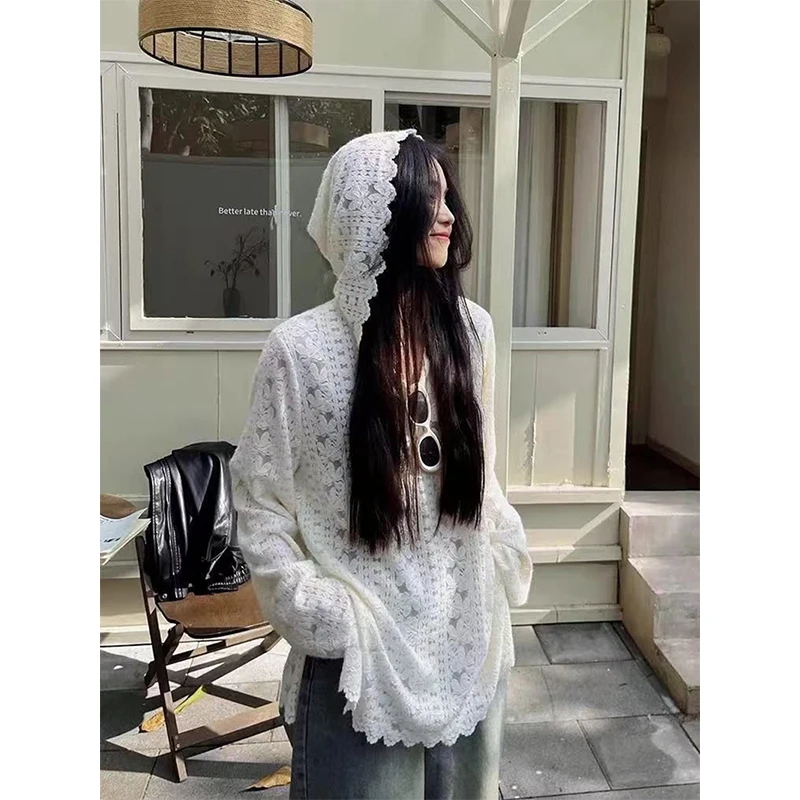 Y2K Lace Hooded Shirts Women S - Summer Clothing Aesthetic ulasan dan harga